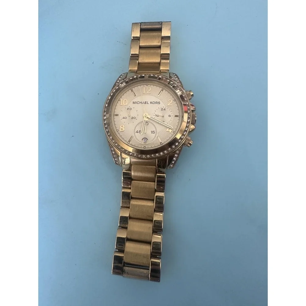 Michael Kors Watch Womens Gold Tone Chronograph Crystal Bezel‎ MK-5166 10ATM